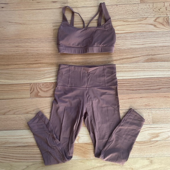Athleta Pants - Athleta Hearth Rose Exhale Bra Elation Pirouette 7/8 Legging Set Size Small